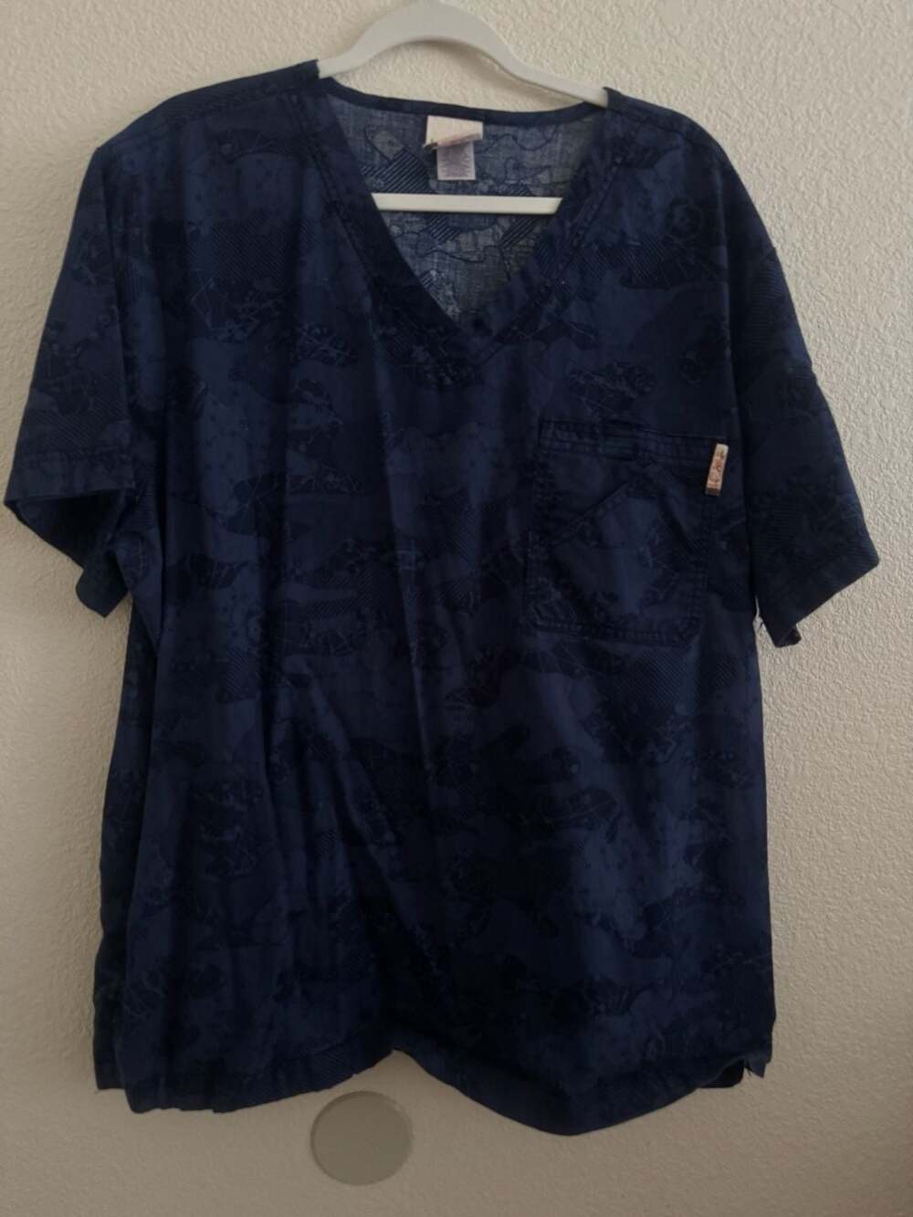 Koi Women's V-Neck Printed Scrub Top Style 655PR Navy Camo